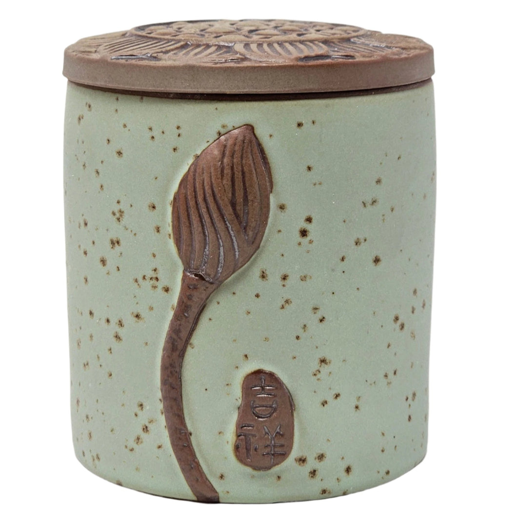 Green Lotus Ceramic Tea Caddy