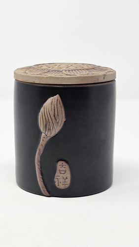 Black Lotus Ceramic Tea Caddy