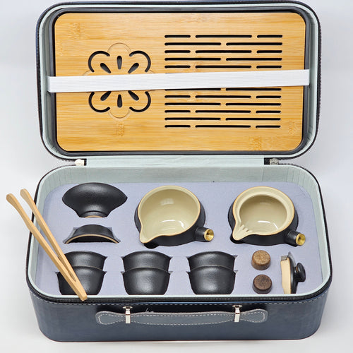 Black Matte Ceramic Travel Tea Set