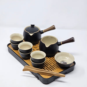 Black Matte Ceramic Travel Tea Set