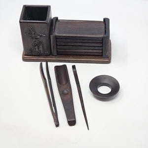 Dark Wood Tea Tool Set with Coasters