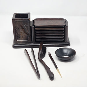 Dark Wood Songbird Tea Tool Set